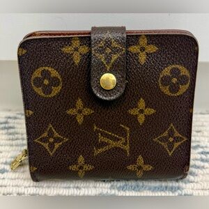 LOUIS VUITTON Vintage Y2K Classic Brown Monogram Leather Compact Bi-Fold Wallet